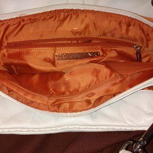 Donald J Pliner Leather Off-white Purse Shoulder Handbag w/ silver hardware